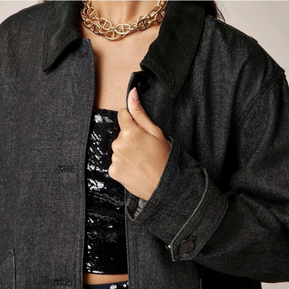 NWT J Crew Denim Barn Jacket in Washed Black Corduroy Womens Large Jean Coat - Picture 4 of 16